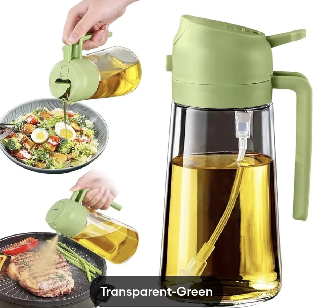 2-in-1 Oil Spray Bottle Glass Black | Refillable Olive Oil Sprayer & Pourer for Cooking, BBQ, Air Fryer, Salad, Kitchen & Baking