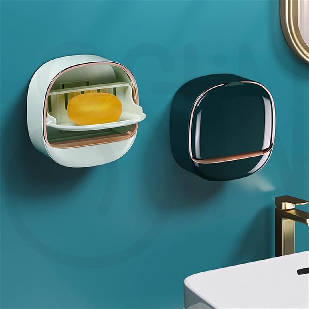 Wall Mounted Soap Holder Punch-Free with Drain Tray | Self-Adhesive Soap Dish for Bathroom, Kitchen, Shower & Sink, Easy Installation